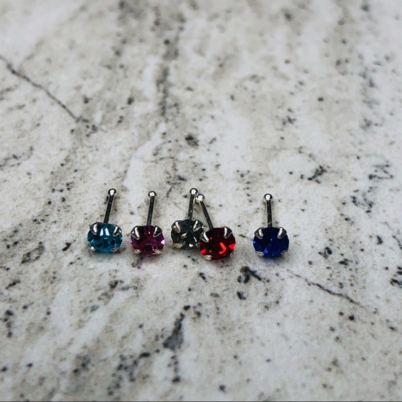 925 Sterling Silver Ball Nose Stud Set of 5 - Picture 7 of 15